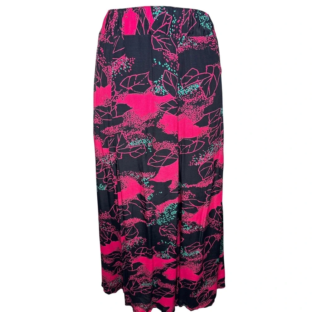 VTG Sonata Womens Pink‎ Black Abstract Floral Maxi Skirt Sz S 90s Art Teacher